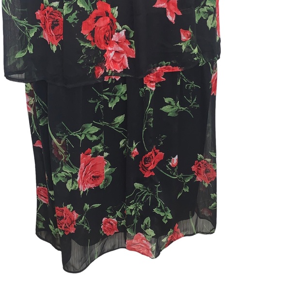 Crystal Dolls Maxi Dress Floral Tiered Black Red - Picture 6 of 12